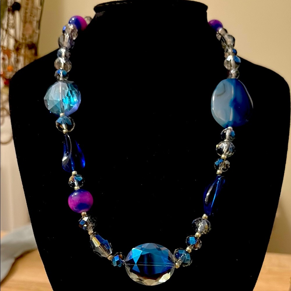Arora borealis coated facetted glass and art bead necklace